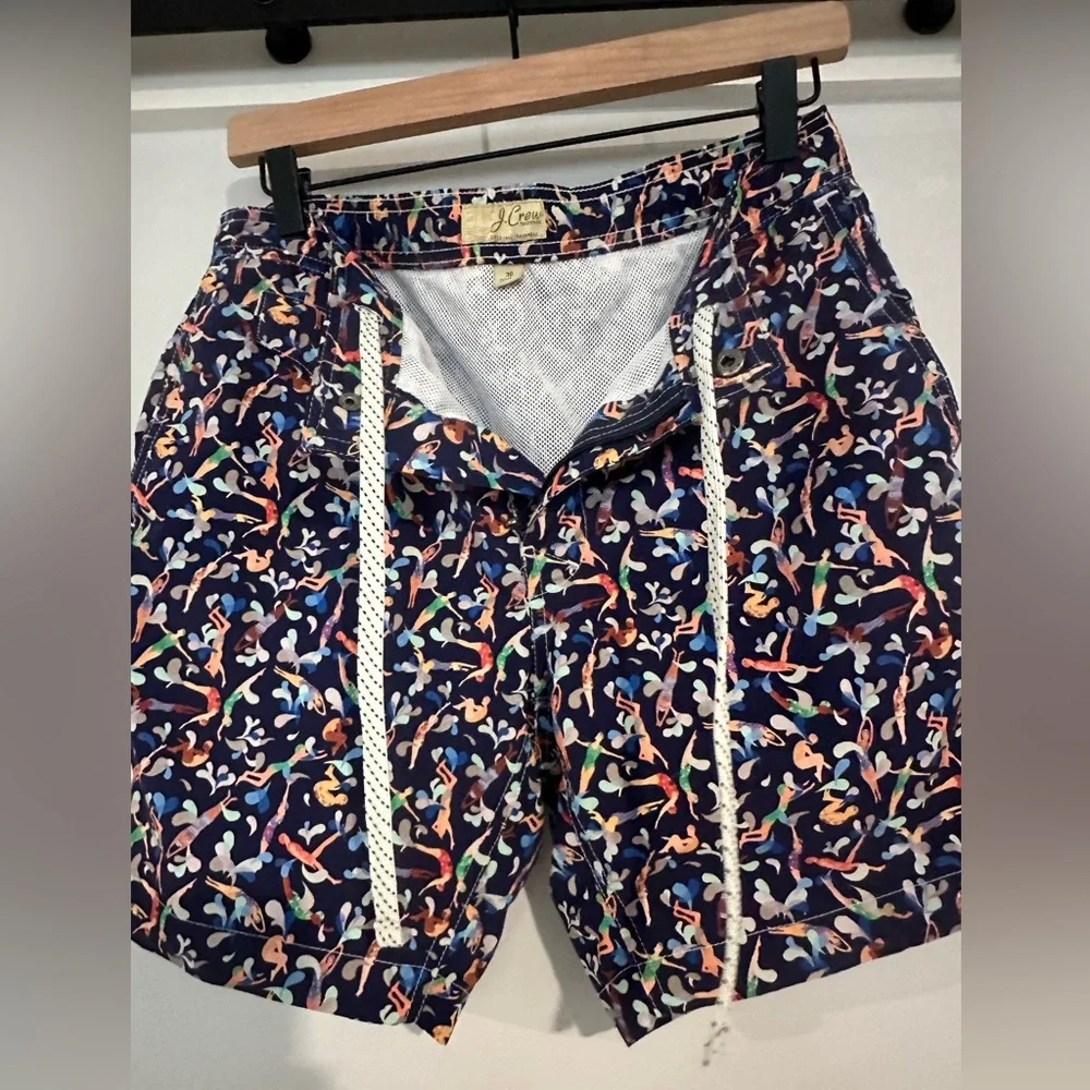 J.‎ Crew x Liberty Swim Trunks in Liberty swimmers print- Navy/Multi- 30
